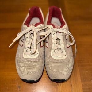 New Balance 598 Classic Sneakers Womens 9 Tan White Red Casual Walking Comfy